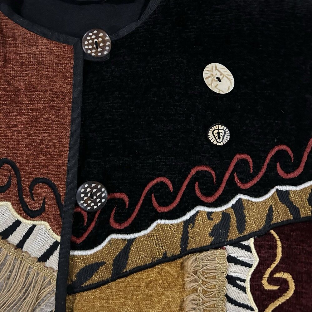 Vtg 90s Allure Knit Patchwork Sweater Jacket Arts… - image 3